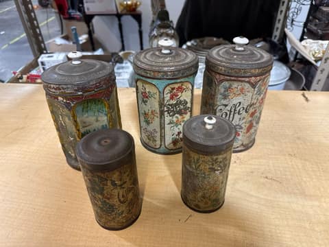 5 pc Set Antique Cans