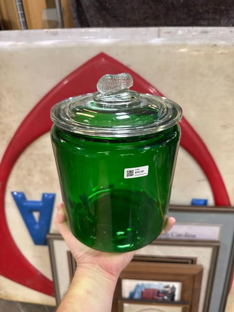 Emerald Apothecary Jar /W Planters Peanut Lid
