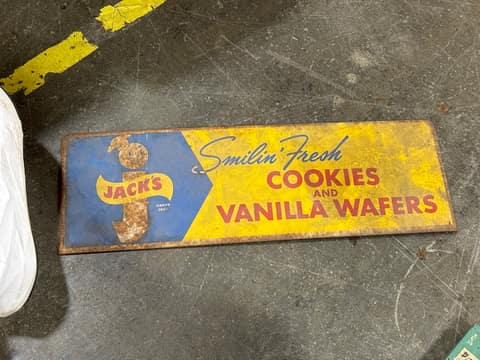 Jack’s Smiling Fresh Cookies & Wafers VTG Sign