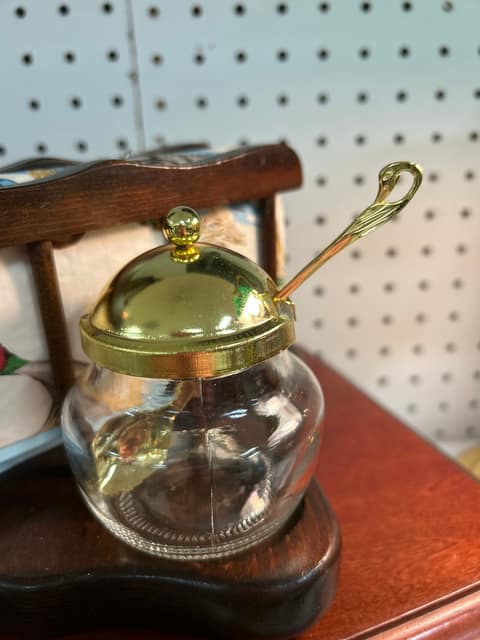Glass sugar Bowl with spoon Gold