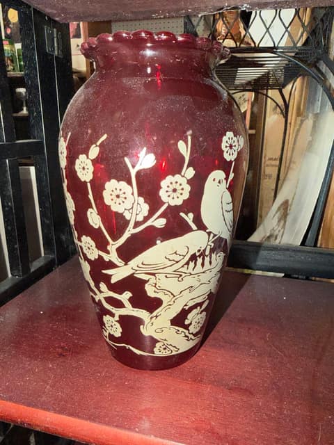 Red vase w/ silver overlay