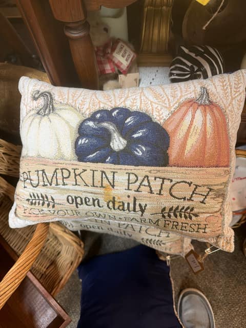 Pumpkin Patch Pillow Navy Background
