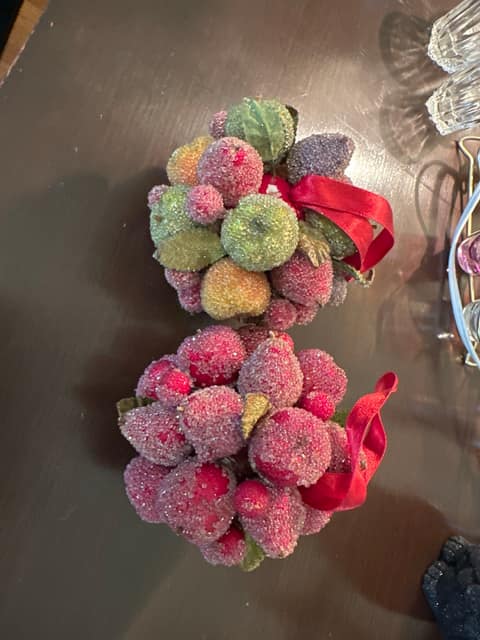 Set of two hanging fruit sparkled ornaments
