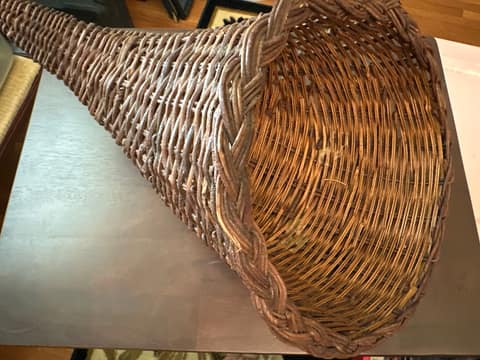Vintage brown woven, wicker, cornucopia basket