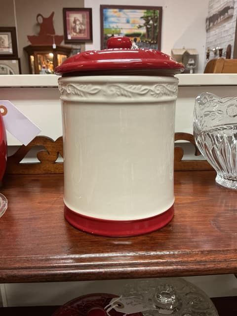 Medium Red and White  Canister