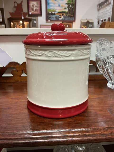 Small Red and White Canister